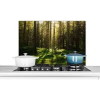 KitchenYeah Spatscherm keuken 80x55 cm - Kookplaat achterwand Bomen - Bos - Mos - Planten - Zon - Natuur - Muurbeschermer - Spatwand fornuis - Hoogwaardig aluminium