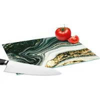KitchenYeah Glazen Snijplank - 28x20 - Marmerlook - Goud - Groen - Glitter - Design - Marmer - Snijplanken Glas