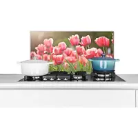 KitchenYeah Spatscherm keuken 60x30 cm - Kookplaat achterwand Tulpen - Zon - Lente - Muurbeschermer - Spatwand fornuis - Hoogwaardig aluminium