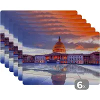 KitchenYeah Placemats - Capitool - Amerika - Washington - Plein - Onderleggers - Placemats - Onderleggers placemats - 45x30 cm - 6 stuks