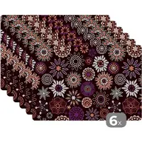KitchenYeah Placemat - Placemats kunststof - Retro - Bloemen - Regenboog - Boho - Patronen - 45x30 cm - 6 stuks - Hittebestendig - Anti-Slip - Onderlegger - Afneembaar