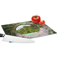 KitchenYeah Glazen Snijplank - 28x20 - Doorkijk - Palm - Tropisch - Strand - zee - Snijplanken Glas