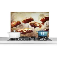 KitchenYeah Spatscherm keuken 90x60 cm - Kookplaat achterwand Schilderij - Bloemen - Olieverf - Planten - Muurbeschermer - Spatwand fornuis - Hoogwaardig aluminium