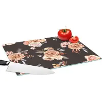KitchenYeah Glazen Snijplank - 39x28 - Patronen - Rozen - Zwart - Snijplanken Glas