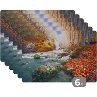 KitchenYeah Placemat - Placemats kunststof - Natuur - Zon - Herfst - 45x30 cm - 6 stuks - Hittebestendig - Anti-Slip - Onderlegger - Afneembaar