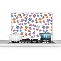 KitchenYeah Spatscherm keuken 90x60 cm - Kookplaat achterwand Patronen - Thee - Rozen - Theepot - Muurbeschermer - Spatwand fornuis - Hoogwaardig aluminium