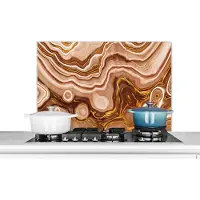KitchenYeah Spatscherm keuken 90x60 cm - Kookplaat achterwand Goud - Agaat geode - Stenen - Bruin - Muurbeschermer - Spatwand fornuis - Hoogwaardig aluminium