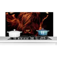 KitchenYeah Spatscherm keuken 120x60 cm - Kookplaat achterwand Schotse hooglander - Koe - Hoorns - Portret - Dieren - Muurbeschermer - Spatwand fornuis - Hoogwaardig aluminium