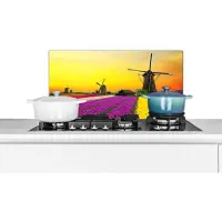 KitchenYeah Spatscherm keuken 60x30 cm - Kookplaat achterwand Windmolen - Tulpen - Bloemen - Lente - Muurbeschermer - Spatwand fornuis - Hoogwaardig aluminium
