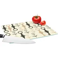 KitchenYeah Glazen Snijplank - 28x20 - Sleutel - Goud - Bloemen - Patronen - Snijplanken Glas