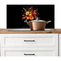 KitchenYeah Spatscherm keuken 90x45 cm - Kookplaat achterwand Herfst - Boeket - Oranje - Muurbeschermer - Spatwand fornuis - Hoogwaardig aluminium
