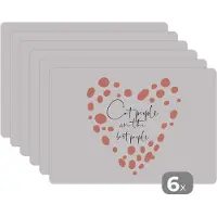 KitchenYeah Placemat - Placemats kunststof - Katten - Spreuken - Quotes - Cat people are the best people - 45x30 cm - 6 stuks - Hittebestendig - Anti-Slip - Onderlegger - Afneembaar