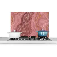 KitchenYeah Spatscherm keuken 80x55 cm - Kookplaat achterwand Roségoud - Agaat - Edelsteen - Abstract - Muurbeschermer - Spatwand fornuis - Hoogwaardig aluminium