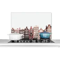 KitchenYeah Spatscherm keuken 80x55 cm - Kookplaat achterwand Amsterdam - Architectuur - Huizen - Straat - Muurbeschermer - Spatwand fornuis - Hoogwaardig aluminium