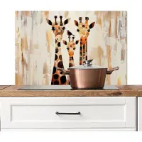 KitchenYeah Spatscherm keuken 90x60 cm - Kookplaat achterwand Giraffen - Cartoon - Crème - Muurbeschermer - Spatwand fornuis - Hoogwaardig aluminium