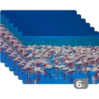 KitchenYeah Placemat - Placemats kunststof - Flamingo - Water - Tropisch - Water - Roze - 45x30 cm - 6 stuks - Hittebestendig - Anti-Slip - Onderlegger - Afneembaar