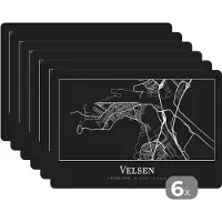 KitchenYeah Placemat - Placemats kunststof - Velsen - Stadskaart - Kaart - Plattegrond - 45x30 cm - 6 stuks - Hittebestendig - Anti-Slip - Onderlegger - Afneembaar