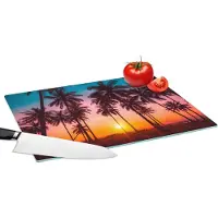 KitchenYeah Glazen Snijplank - 39x28 - Palmboom - Zonsondergang - Horizon - Strand - Oranje - Roze - Snijplanken Glas