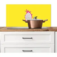 KitchenYeah Spatscherm keuken 90x45 cm - Kookplaat achterwand Illustratie - Drakenvrucht - Kleurrijk - Muurbeschermer - Spatwand fornuis - Hoogwaardig aluminium