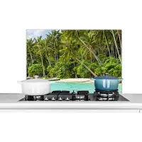 KitchenYeah Spatscherm keuken 90x60 cm - Kookplaat achterwand Palmboom - Zee - Tropisch - Muurbeschermer - Spatwand fornuis - Hoogwaardig aluminium