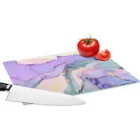 KitchenYeah Glazen Snijplank - 28x20 - Goud - Marmer - Paars - Snijplanken Glas