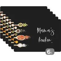 KitchenYeah Placemat - Placemats kunststof - Moeder - Keuken - Spreuken - Mama's keuken - Quotes - 45x30 cm - 6 stuks - Hittebestendig - Anti-Slip - Onderlegger - Afneembaar