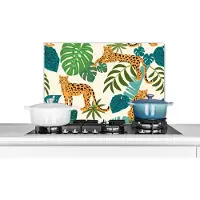 KitchenYeah Spatscherm keuken 60x40 cm - Kookplaat achterwand Jungle - Luipaard - Planten - Patroon - Meiden - Jongens - Muurbeschermer - Spatwand fornuis - Hoogwaardig aluminium