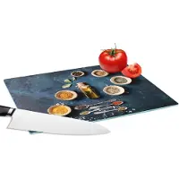 KitchenYeah Glazen Snijplank - 28x20 - Olie - Specerijen - Pollepels - Kruiden - Keuken - Snijplanken Glas