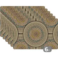 KitchenYeah Placemat - Placemats kunststof - Cirkels - Patronen - Zuid-Amerika - 45x30 cm - 6 stuks - Hittebestendig - Anti-Slip - Onderlegger - Afneembaar