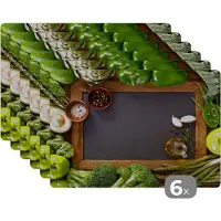 KitchenYeah Placemat - Placemats kunststof - Fruit - Krijtbord - Groente - 45x30 cm - 6 stuks - Hittebestendig - Anti-Slip - Onderlegger - Afneembaar