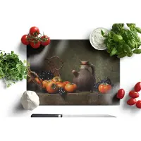 KitchenYeah Glazen Snijplank - 39x28 - Rustiek - Fruit - Kan - Mand - Stilleven - Snijplanken Glas