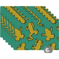 KitchenYeah Placemat - Placemats kunststof - Patroon - Jungle - Kikkers - 45x30 cm - 6 stuks - Hittebestendig - Anti-Slip - Onderlegger - Afneembaar