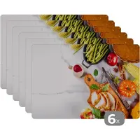 KitchenYeah Placemat - Placemats kunststof - Groente - Vlees - Keuken - Kruiden - 45x30 cm - 6 stuks - Hittebestendig - Anti-Slip - Onderlegger - Afneembaar