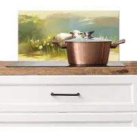 KitchenYeah Spatscherm keuken 70x30 cm - Kookplaat achterwand Schaap - Weide - Groen - Muurbeschermer - Spatwand fornuis - Hoogwaardig aluminium
