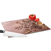 KitchenYeah Glazen Snijplank - 39x28 - Chocolade - Kaneel - Noten - Keuken - Snijplanken Glas