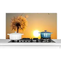 KitchenYeah Spatscherm keuken 120x60 cm - Kookplaat achterwand Paardenbloem - Zon - Zonsondergang - Muurbeschermer - Spatwand fornuis - Hoogwaardig aluminium