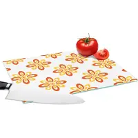 KitchenYeah Glazen Snijplank - 28x20 - Patroon - Jaren 70 - Bloemen - Oranje - Snijplanken Glas