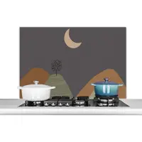 KitchenYeah Spatscherm keuken 100x65 cm - Kookplaat achterwand Bergen - Boom - Maan - Pastel - Muurbeschermer - Spatwand fornuis - Hoogwaardig aluminium
