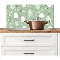 KitchenYeah Spatscherm keuken 80x40 cm - Kookplaat achterwand Groen - Eieren - Patroon - Muurbeschermer - Spatwand fornuis - Hoogwaardig aluminium