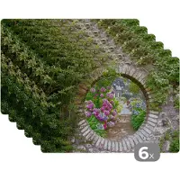KitchenYeah Placemat - Placemats kunststof - Doorkijk - Bloemen - Hortensia - Zomer - 45x30 cm - 6 stuks - Hittebestendig - Anti-Slip - Onderlegger - Afneembaar