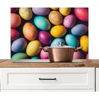 KitchenYeah Spatscherm keuken 80x55 cm - Kookplaat achterwand Kleurrijk - Paaseitjes - Spetters - Muurbeschermer - Spatwand fornuis - Hoogwaardig aluminium