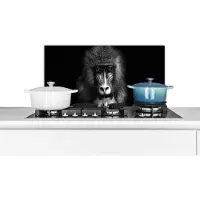 KitchenYeah Spatscherm keuken 70x30 cm - Kookplaat achterwand Aap - Dieren - Ogen - Bruin - Zwart wit - Muurbeschermer - Spatwand fornuis - Hoogwaardig aluminium