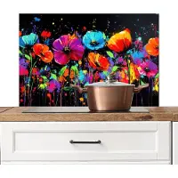 KitchenYeah Spatscherm keuken 90x60 cm - Kookplaat achterwand Bloemen - Kleurrijk - Spetters - Muurbeschermer - Spatwand fornuis - Hoogwaardig aluminium
