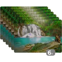 KitchenYeah Placemat - Placemats kunststof - Bos - Waterval - Natuur - 45x30 cm - 6 stuks - Hittebestendig - Anti-Slip - Onderlegger - Afneembaar