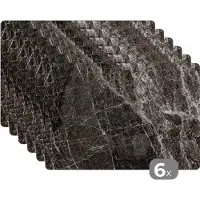 KitchenYeah Placemats - Marmer print - Steen - Wit - Zwart - Onderleggers placemats - Onderlegger - 45x30 cm - 6 stuks