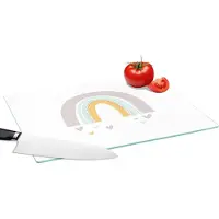 KitchenYeah Glazen Snijplank - 39x28 - Regenboog - Hartjes - Meisjes - Jongens - Pastel - Snijplanken Glas