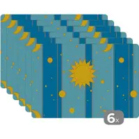 KitchenYeah Placemat - Placemats kunststof - Zon - Maan - Design - 45x30 cm - 6 stuks - Hittebestendig - Anti-Slip - Onderlegger - Afneembaar