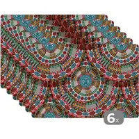 KitchenYeah Placemat - Placemats kunststof - Tegel - Azteken - Cirkels - Patronen - 45x30 cm - 6 stuks - Hittebestendig - Anti-Slip - Onderlegger - Afneembaar