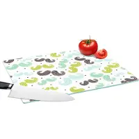 KitchenYeah Glazen Snijplank - 39x28 - Patronen - Snor - Kleuren - Jongens - Kinderen - Kids - Jongetje - Snijplanken Glas