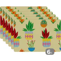 KitchenYeah Placemat - Placemats kunststof - Planten - Bloempot - Patronen - Regenboog - 45x30 cm - 6 stuks - Hittebestendig - Anti-Slip - Onderlegger - Afneembaar